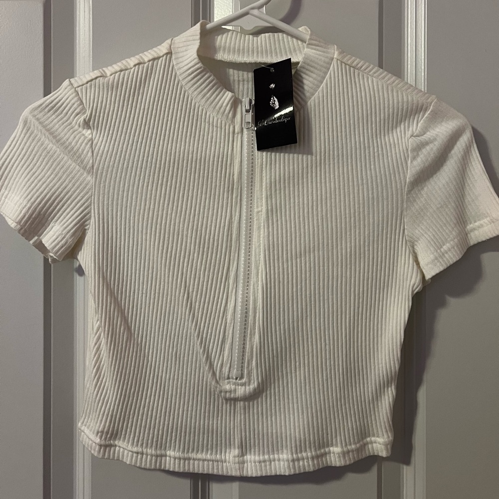 NWT White Zip Up Crop Top from LexissBoutique in Size Small